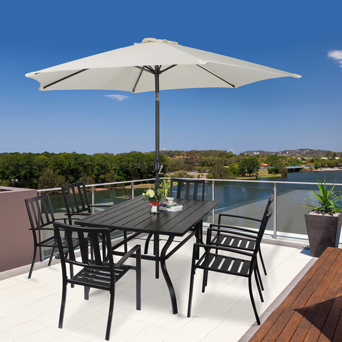 17 Stories Outdoor Patio Dining Table 60”x38” Rectangular Metal Slatted